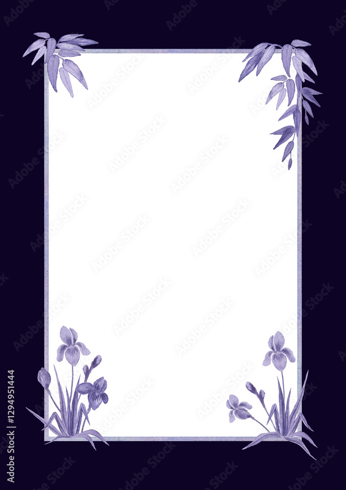 Obraz premium Frame with floral elements. Watercolor illustration. Bamboo and iris background for individual design.