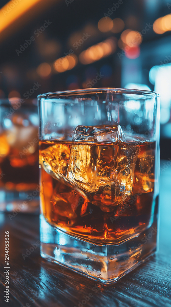 Glass of Whiskey on Bar Counter Glass of Whiskey on Bar Counter