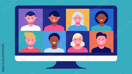 Virtual Group Therapy A grid of faces on a computer screen depicting a virtual group therapy session where individuals share and support each other remotely.