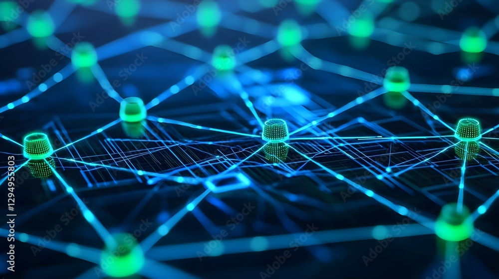 Network Connection Nodes: Abstract Technology Background with Data Flow and Digital Grid Network Connection Nodes: Abstract Technology Background with Data Flow and Digital Grid