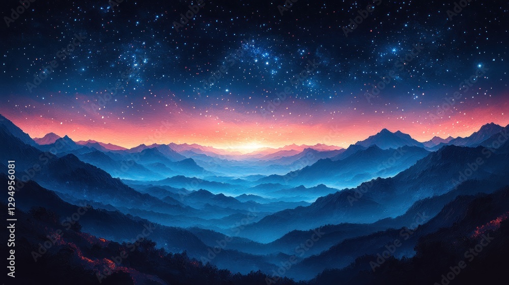 Fototapeta premium starry night sky with blue gradient soft moonlight glow tranquil atmosphere