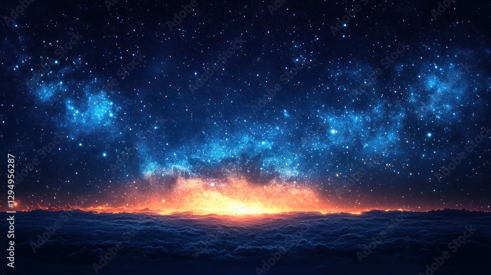 Fototapeta premium night sky filled with twinkling stars and glowing moonlight in blue gradient