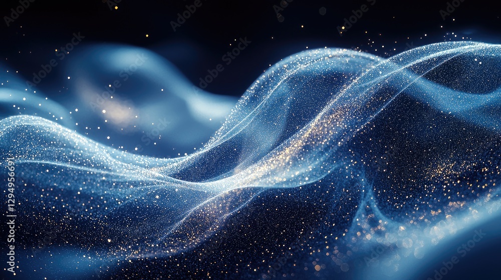 Fototapeta premium Abstract waves of light and glitter create a serene atmosphere with a dark background