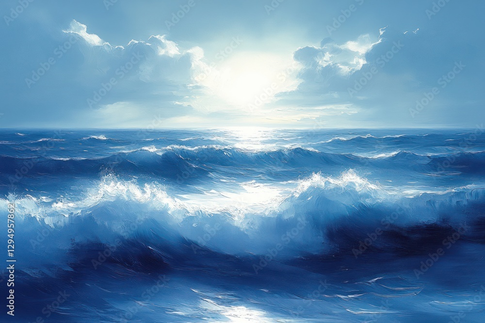 Fototapeta premium Ocean Waves Sea Surface Water Texture Natural Light Foam Blue Background Seascape Aquamarine Splash