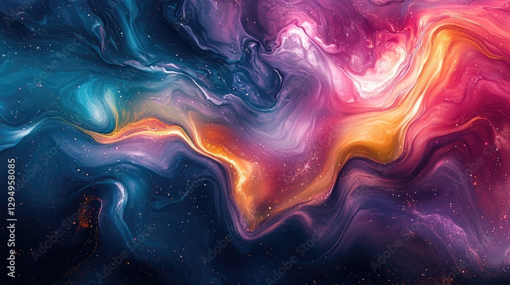 Abstract cosmic swirl of vibrant colors blending in a mesmerizing space-like background