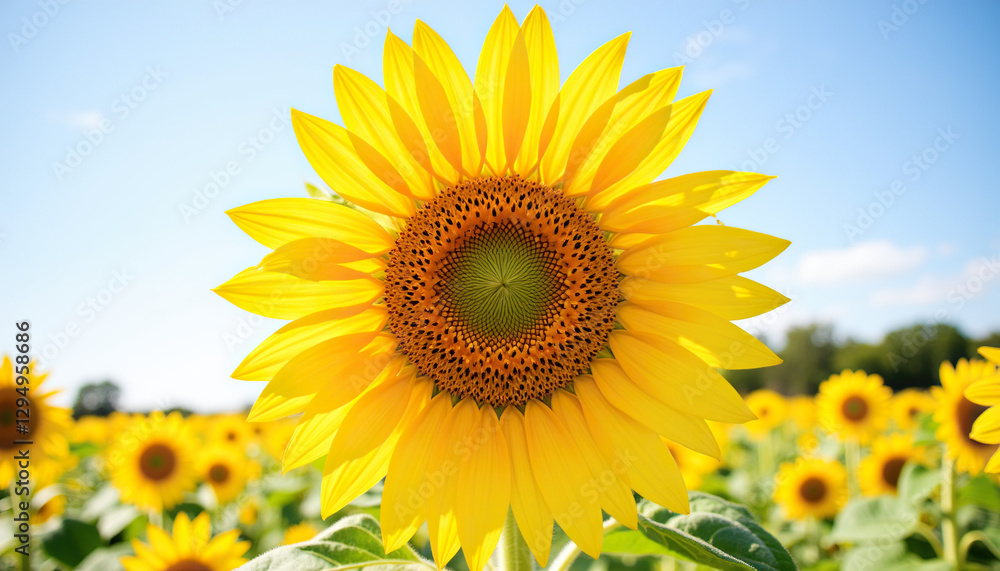 Obraz premium Sunflower blooming in sunny field