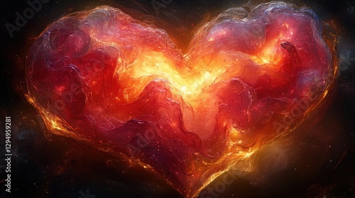 Vibrant cosmic heart shape glowing in the universe, symbolizing love and connection amidst stars