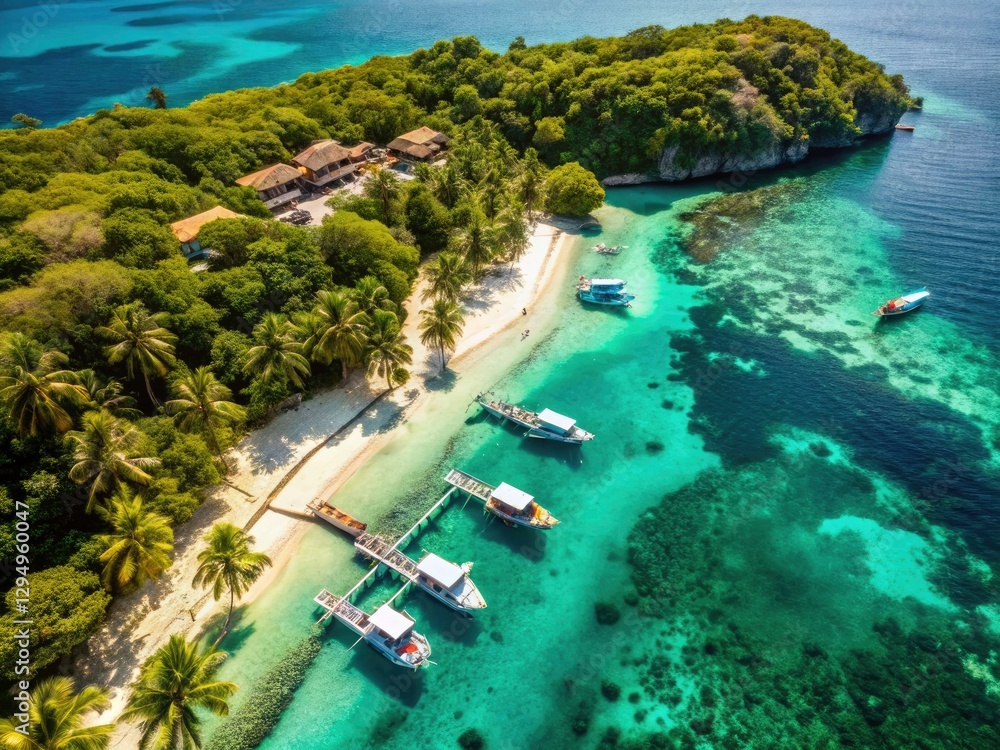 Fototapeta premium Sumilon Island Aerial View: Vintage Cebu Beach Landing Photography