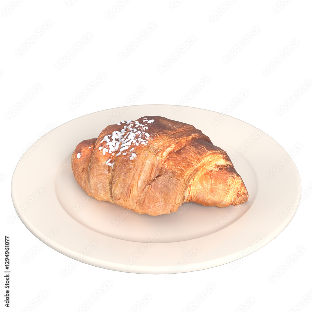 3D rendering illustration of a croissant with nib sugar 3D rendering illustration of a croissant with nib sugar