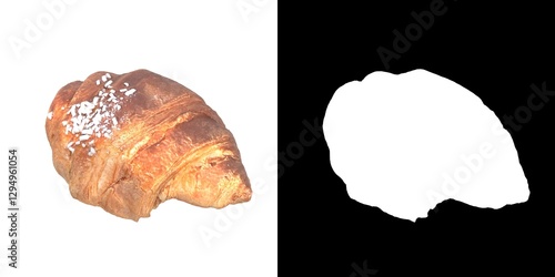 3D rendering illustration of a croissant with nib sugar