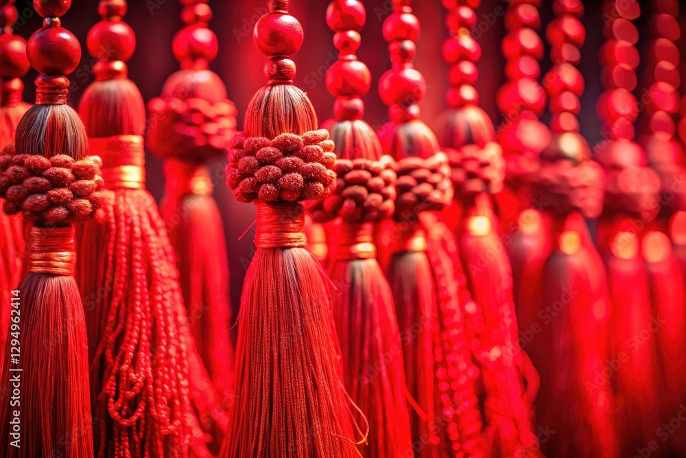 Surreal Chinese New Year Red Tassels: Elegant Festive Photography Background Surreal Chinese New Year Red Tassels: Elegant Festive Photography Background