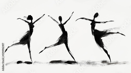 Wallpaper Mural Three ballerinas dancing expressively in black and white Torontodigital.ca