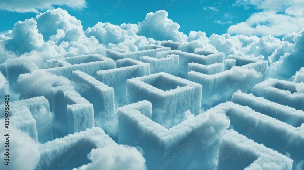 Fototapeta premium A Data clouds forming maze symbolize data privacy challenges in big data, evoking sense of complexity and confusion