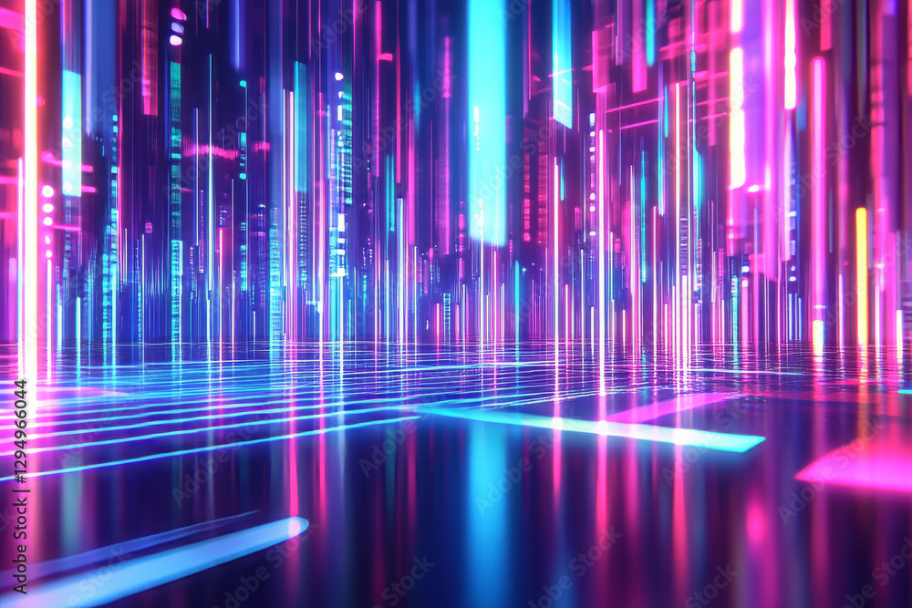 A mesmerizing 3D background where liquid neon sound waves cascade like a waterfall over a futuristic digital landscape. Floating holographic equalizer bars pulse with vibrant energy, creating a A mesmerizing 3D background where liquid neon sound waves cascade like a waterfall over a futuristic digital landscape. Floating holographic equalizer bars pulse with vibrant energy, creating a