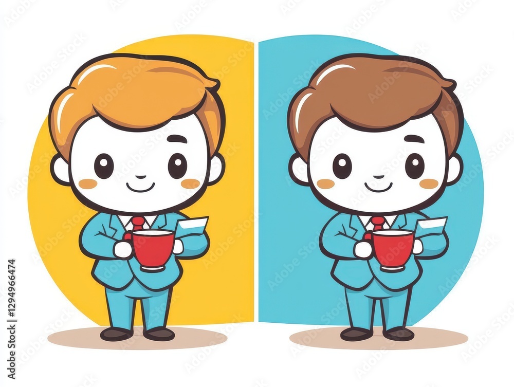 Adorable Cartoon Businessmen Enjoying Coffee Break Adorable Cartoon Businessmen Enjoying Coffee Break