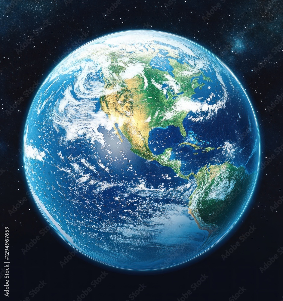 Earth from Space Vibrant Oceans Green Continents Hyper-Realistic Illustration Earth from Space Vibrant Oceans Green Continents Hyper-Realistic Illustration