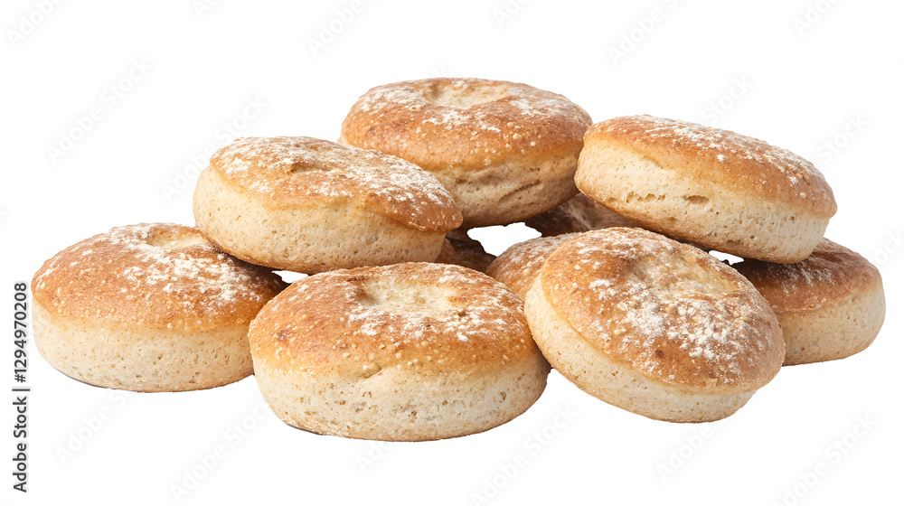 Group of wholemeal English muffins isolated on a white background
Group of wholemeal English muffins isolated on a white background