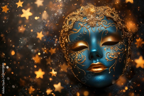 Wallpaper Mural A stunning blue mask adorned with gold embellishments and sparkling stars in the background. Torontodigital.ca