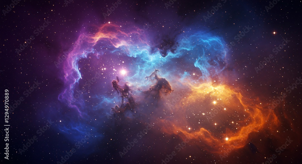 Fototapeta premium Abstract cosmic nebula with swirling gas clouds and glowing stars