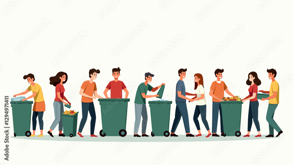 A community working together to recycle and manage waste properly, showcasing teamwork, environmental responsibility, and sustainable habits. A community working together to recycle and manage waste properly, showcasing teamwork, environmental responsibility, and sustainable habits.