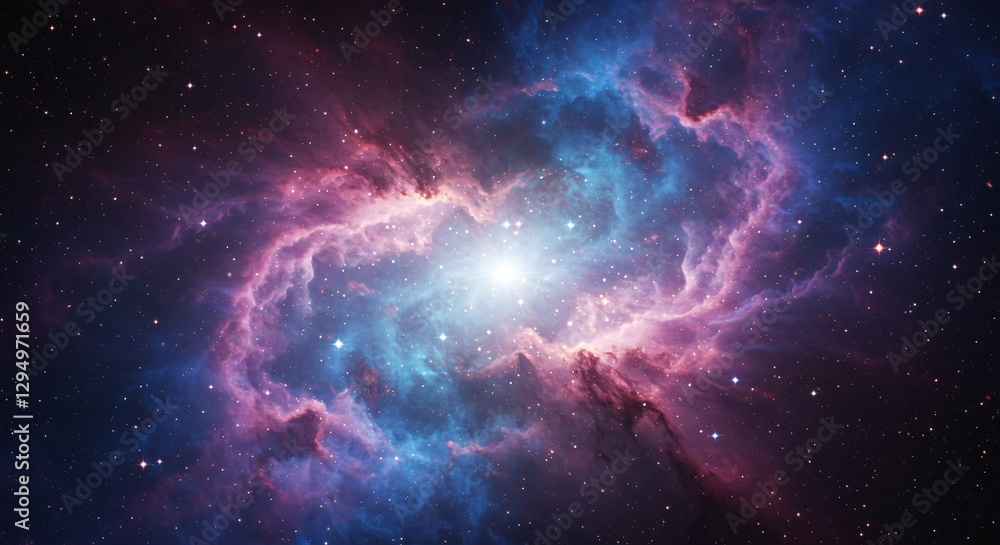 Fototapeta premium Abstract cosmic nebula with swirling gas clouds and glowing stars