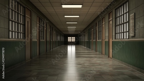 Wallpaper Mural Empty School Corridor, Daytime Torontodigital.ca