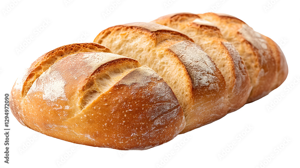 Traditional classic bread. White wheat flour baking. Crisp Loaf. Nutrition product, Isolated on white background. Traditional classic bread. White wheat flour baking. Crisp Loaf. Nutrition product, Isolated on white background.