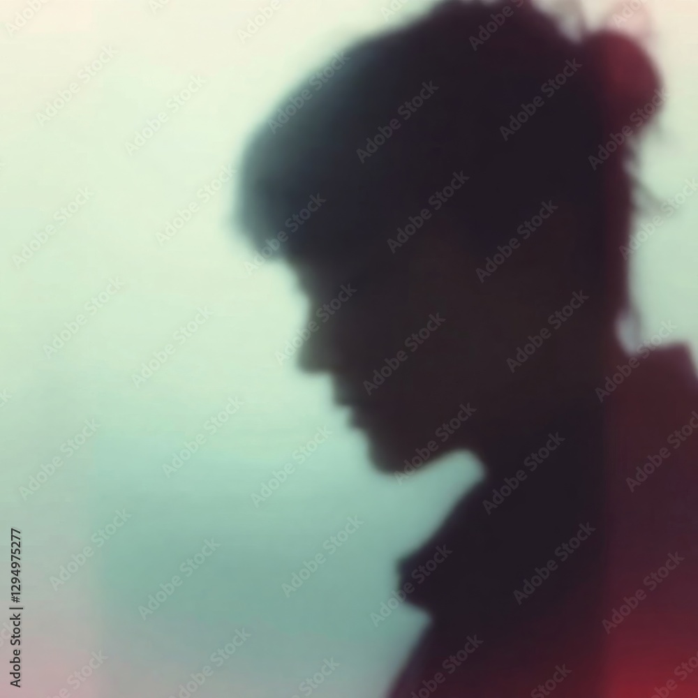 Generative AI Mysterious Profile Silhouette: Introspective Mood silhouette profile woman hair bun blurred abstract green teal diffused light introspection mystery contemplation moody Generative AI Mysterious Profile Silhouette: Introspective Mood silhouette profile woman hair bun blurred abstract green teal diffused light introspection mystery contemplation moody