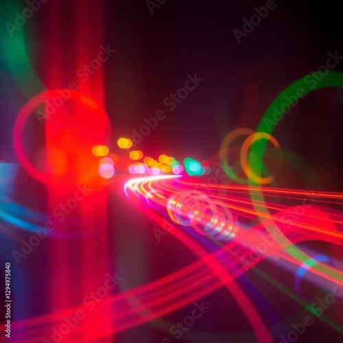 Generative AI Abstract Night City Lights Speed Blur abstract night lights city long exposure blur red green yellow bokeh speed motion technology futuristic energy  - Get it now!