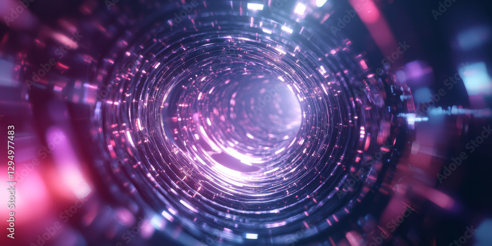Obraz premium A surreal abstract background featuring an infinite network of softly glowing holographic ribbons dynamically shifting in a futuristic digital environment. The seamless motion and radiant reflections