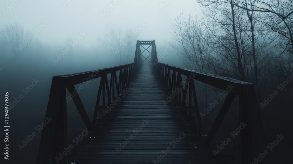 Obraz premium Misty Bridge Path Through Woods (1)