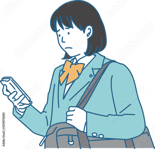 スマホを見て困っている表情の女子高生