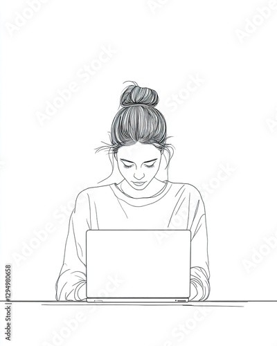 Woman with bun using laptop computer