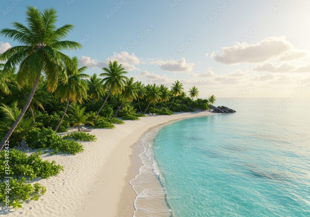 Turquoise Ocean Meets Tropical Sandy Beach with Palm Trees Paradise Turquoise Ocean Meets Tropical Sandy Beach with Palm Trees Paradise