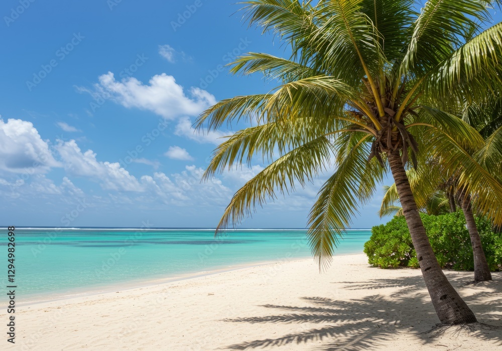 Palm Tree on Tropical Beach with White Sand and Turquoise Water Palm Tree on Tropical Beach with White Sand and Turquoise Water