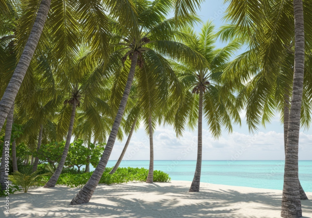 Obraz premium Palm Trees on White Sand Beach with Turquoise Ocean View