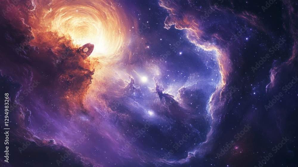 Obraz premium A vibrant cosmic scene showcasing swirling nebulae and celestial bodies in deep space