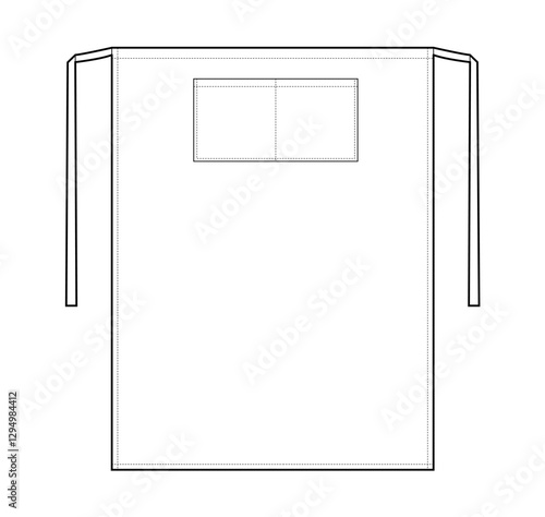 Long Bistro Apron technical fashion illustration. Chef uniform for cooking cartoon Flat sketch outline apparel template front view. Women, men unisex CAD mockup isolated on white background