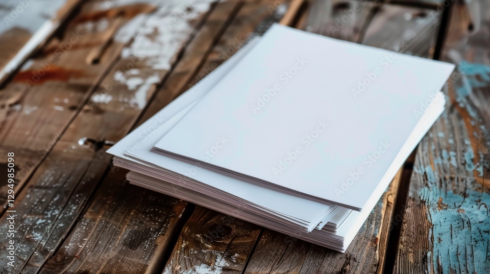 Fototapeta premium A stack of blank white paper on a wooden desk