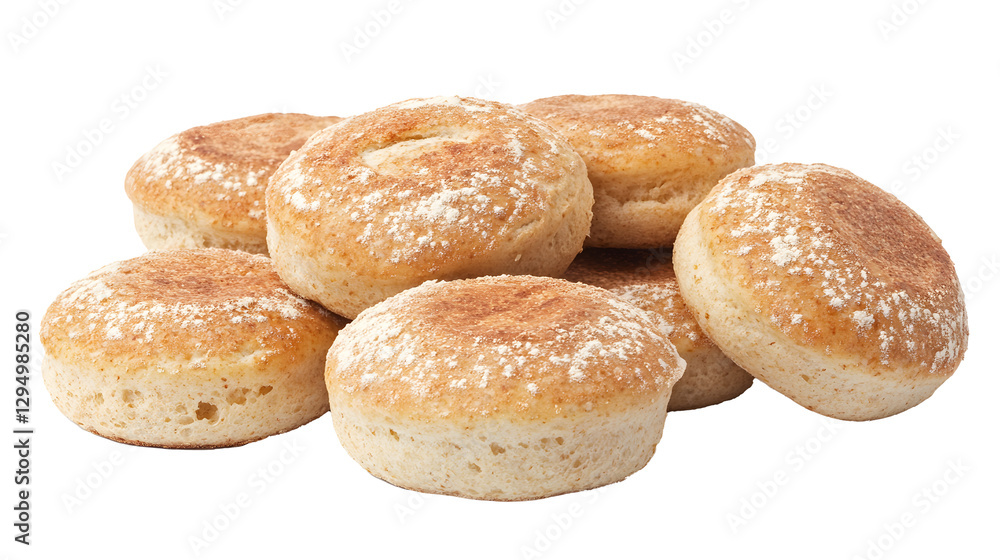 Group of wholemeal English muffins isolated on a white background
Group of wholemeal English muffins isolated on a white background