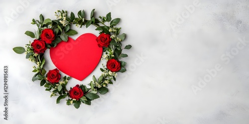 Red Heart and Rose Wreath on White Background