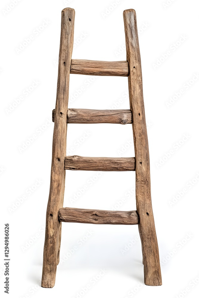 Rustic Weathered Wooden Ladder on White Background Rustic Weathered Wooden Ladder on White Background