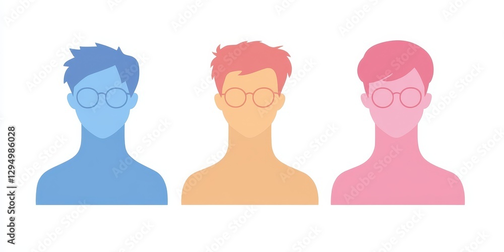 Three Male Avatar Icons: Pastel Blue, Peach, Pink Three Male Avatar Icons: Pastel Blue, Peach, Pink