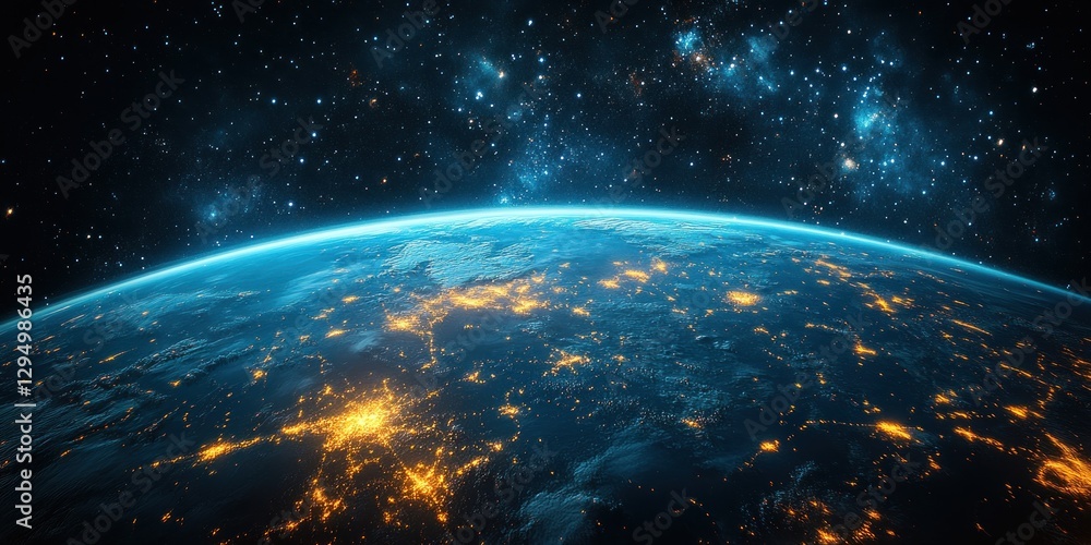 Fototapeta premium View of Middle East from Space with Bright Blue and Green Hues and Starry Background