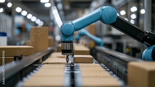 Wallpaper Mural Robotic arm sorting packages on an automated production line in a modern warehouse setting during daytime Torontodigital.ca