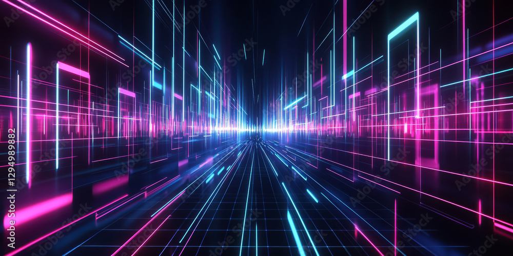 A mesmerizing 3D music background showcasing an infinite corridor of floating, glowing soundwave patterns. The neon pulses move rhythmically, forming a surreal, high-tech representation of digital A mesmerizing 3D music background showcasing an infinite corridor of floating, glowing soundwave patterns. The neon pulses move rhythmically, forming a surreal, high-tech representation of digital