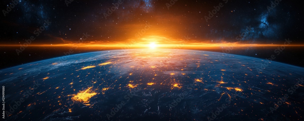 Obraz premium Earth from Space Vibrant City Lights Dramatic Galaxy View Photorealism