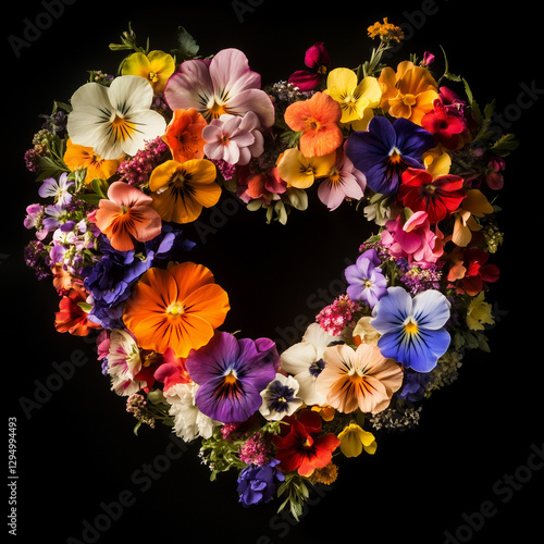 heart-shaped wreath of colorful flowers