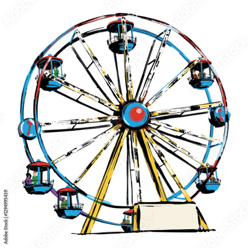 Illustration of a Carnival Ferris Wheel Isolated on White Background.