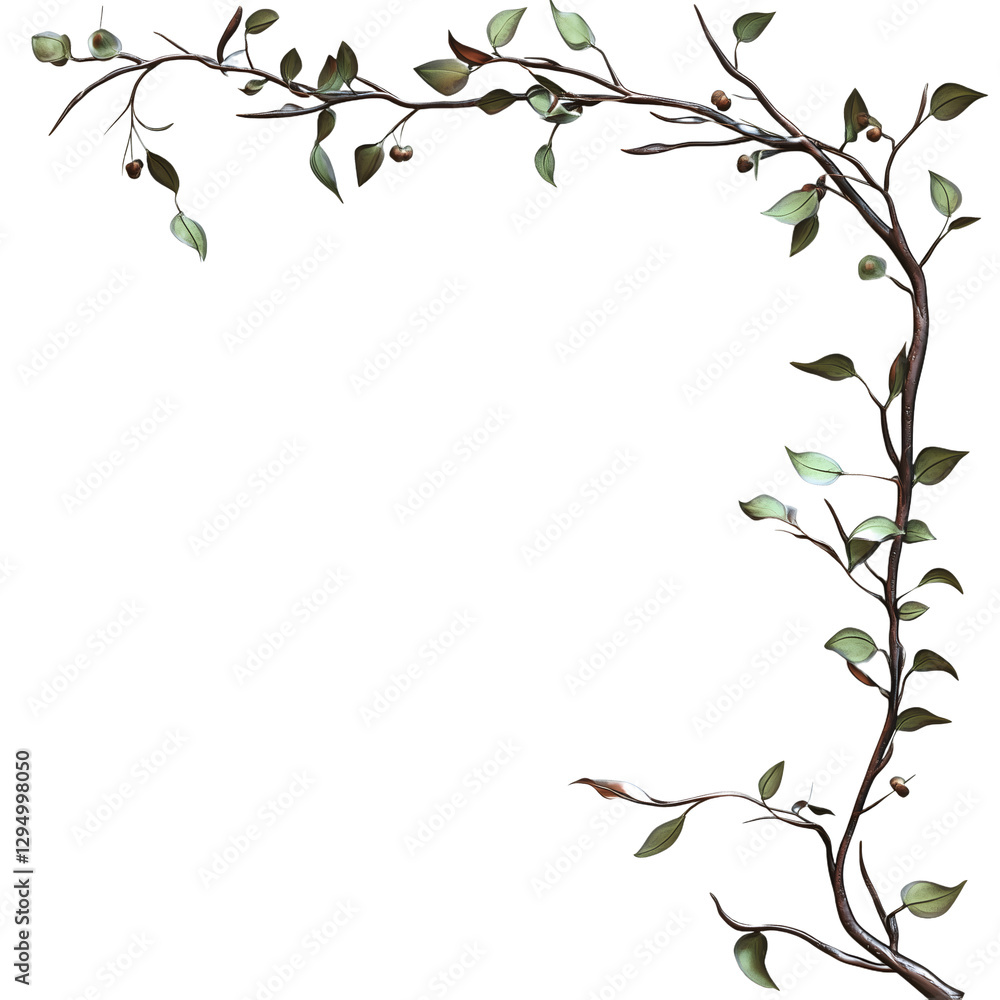 Fototapeta premium Corner and Leaves Branch Nature Design isolated on transparent background